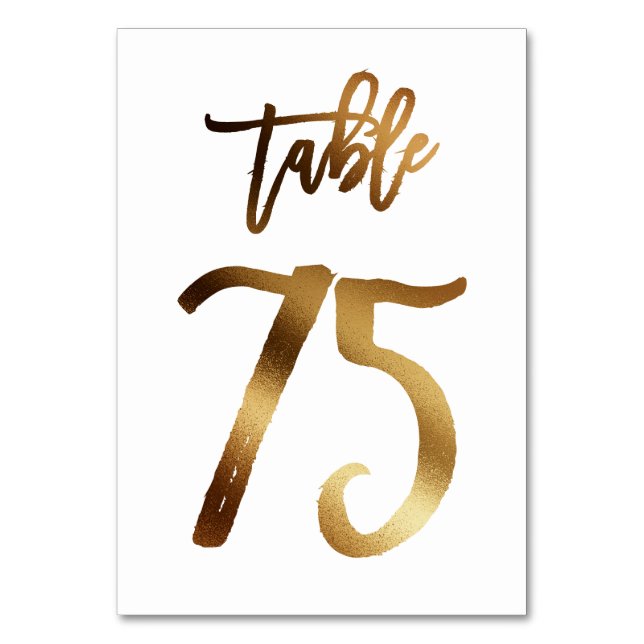 Gold foil chic wedding table number | Table 75 (Front)