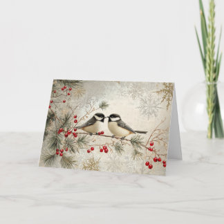 Gold Foil Chickadees with Snowflakes Card