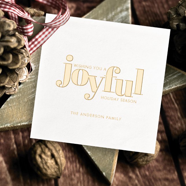 Gold Foil Christmas Holiday Joyful Typography Foil Napkins (Creator Uploaded)