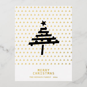 Gold Foil Christmas Tree Pattern Minimalist  Holiday Postcard