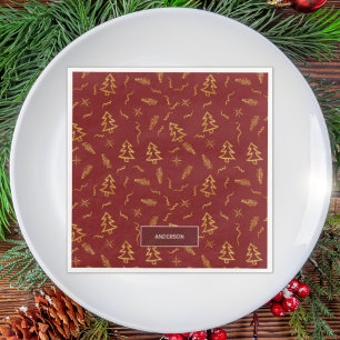 Gold Foil Christmas Tree Pattern Red Holiday Napkin