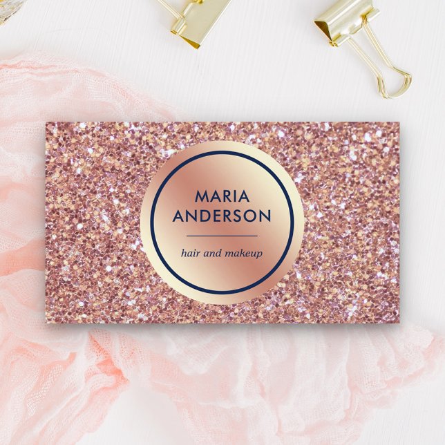 Gold Foil Circle Rose Gold Sequins Glitter Makeup Business Card (Creator Uploaded)