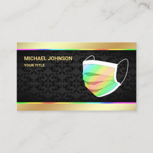 Gold Foil Colourful Rainbow Face Mask Business Card