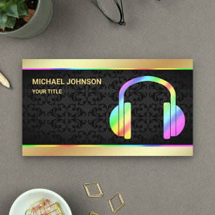 Gold Foil Colourful Rainbow Headphones Music DJ Business Card