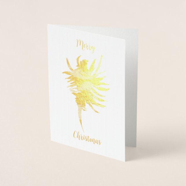 Gold foil conch shell wave-silhouette watercolor card (Front)