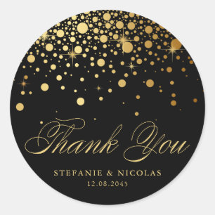Gold Foil Confetti Black Wedding Thank You Classic Round Sticker