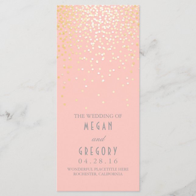Gold Foil Confetti Blush Wedding Programs Programme (Front)