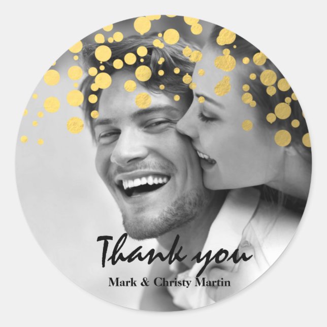 Gold Foil Confetti Custom Photo Favour Sticker (Front)