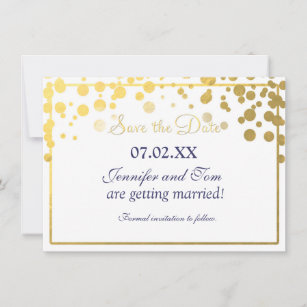 Gold Foil Confetti Dots Invitation Save date Card