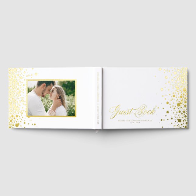 Gold Foil Confetti Dots Photo Wedding Guest Book (Full)