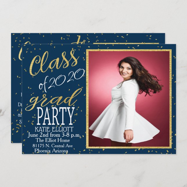 Gold Foil Confetti Graduation Invitation (Front/Back)