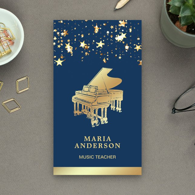 Gold Foil Confetti Grand Piano Musician Pianist Business Card (Creator Uploaded)