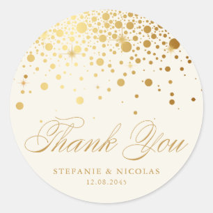 Gold Foil Confetti Ivory Wedding Thank You Classic Round Sticker