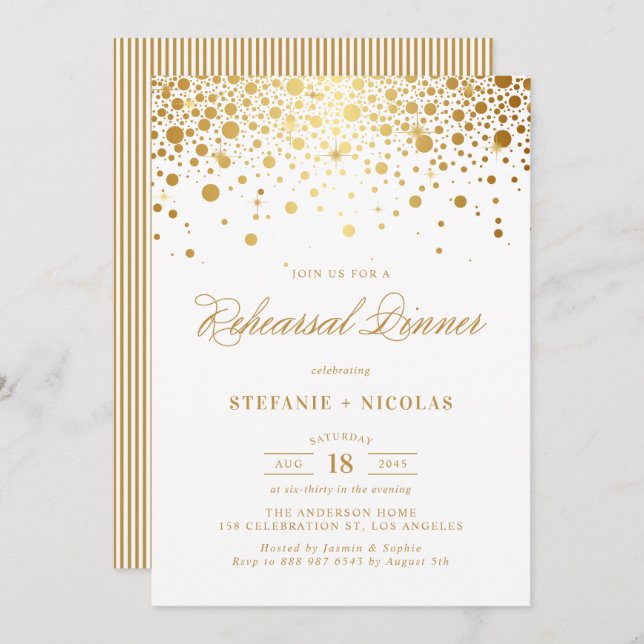 Gold Foil Confetti Rehearsal Dinner Invitation (Front/Back)
