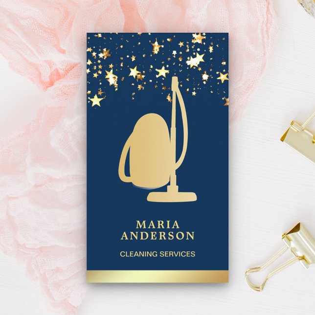 Gold Foil Confetti Vacuum Cleaner Cleaning Service Business Card (Creator Uploaded)