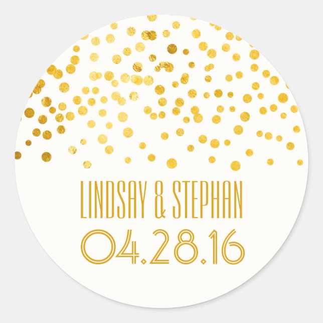 Gold Foil Confetti Wedding Classic Round Sticker (Front)