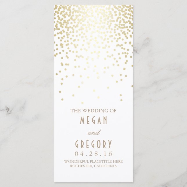 Gold Foil Confetti White Wedding Programs Programme (Front)