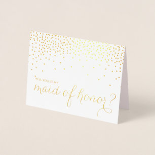 Gold Foil Confetti Will You Be My Maid of Honour Card