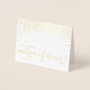 Gold Foil Confetti Will You Be My Matron of Honour Card