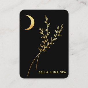 *~*  Gold Foil Crescent Moon Glitter Leaves Business Card