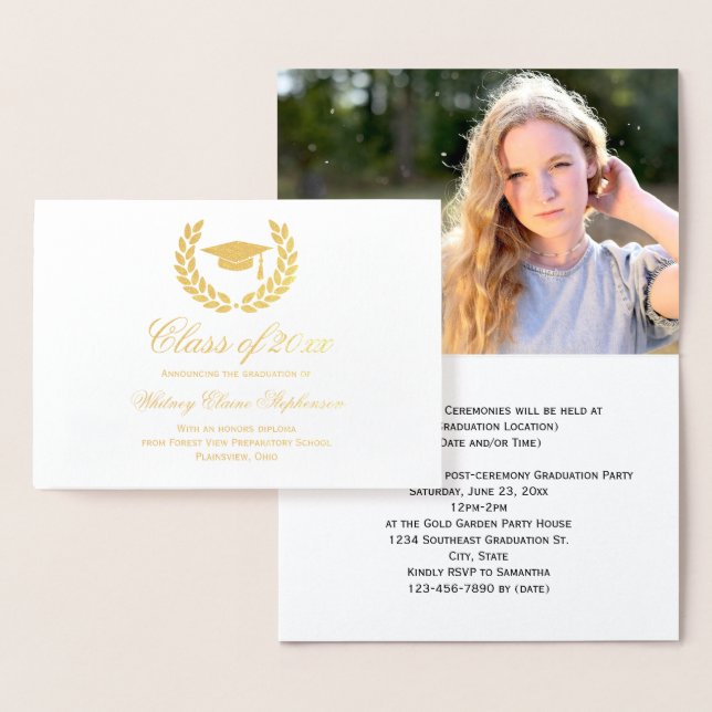 Gold Foil Crest Photo Graduation Invitation (Display)