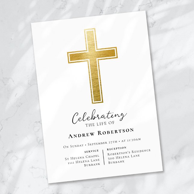 Gold Foil Cross Funeral  Invitation (Creator Uploaded)