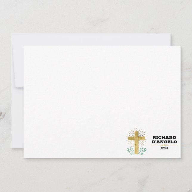 Gold Foil Cross with Green Laurels Religious Card (Front)