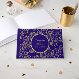 Gold Foil Daisies Floral Royal Blue Wedding Guest Book