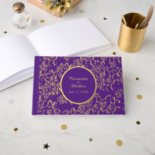 Gold Foil Daisies Floral Royal Purple Wedding Guest Book