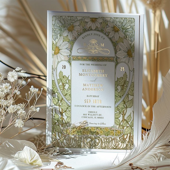 Gold Foil Daisies Wedding Invitations Art Nouveau (Creator Uploaded)