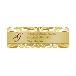 Gold Foil Damask Monogram New Years Address Labels