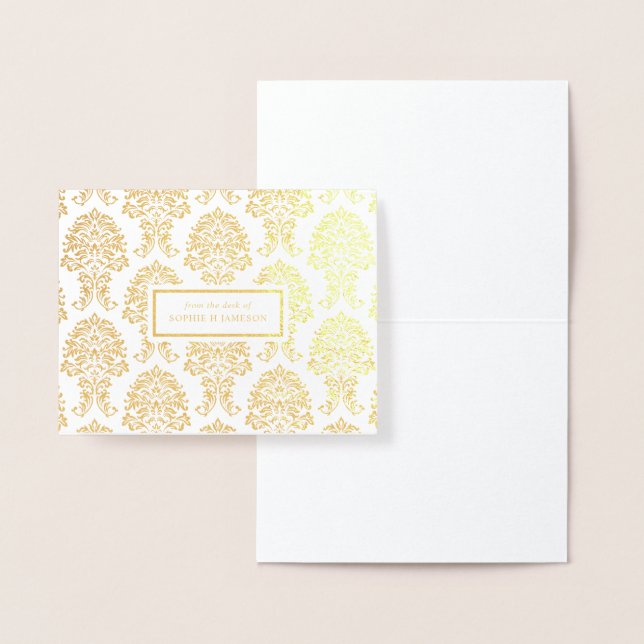 Gold Foil Damask Personal Stationery Card (Display)