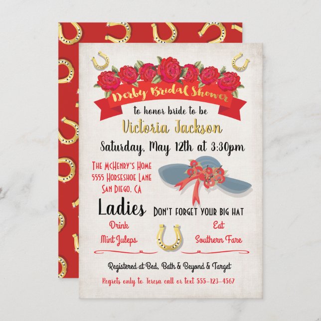 Gold Foil Derby Bridal Shower Invitations (Front/Back)