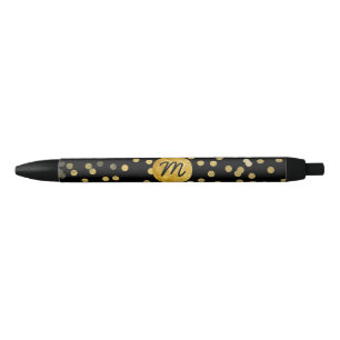 gold foil dots monogram on black black ink pen