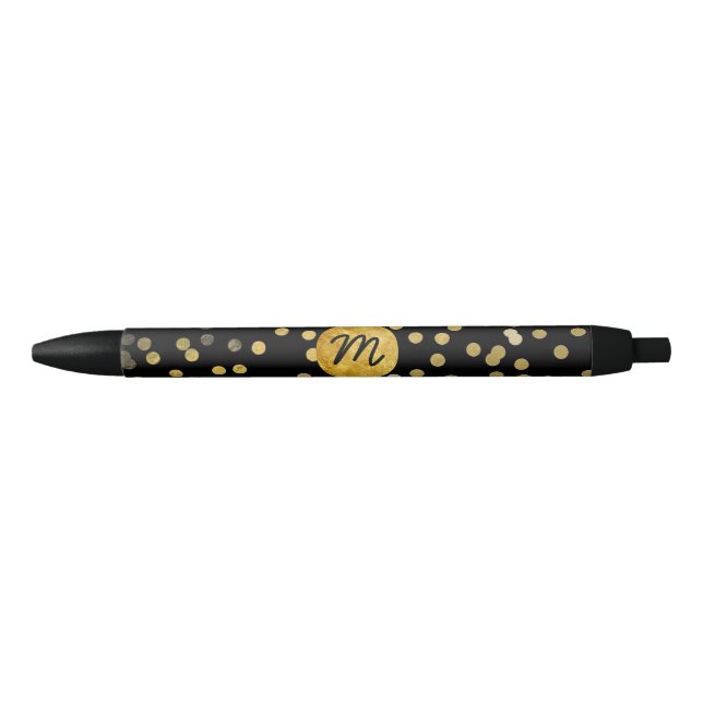 gold foil dots monogram on black black ink pen (Front)