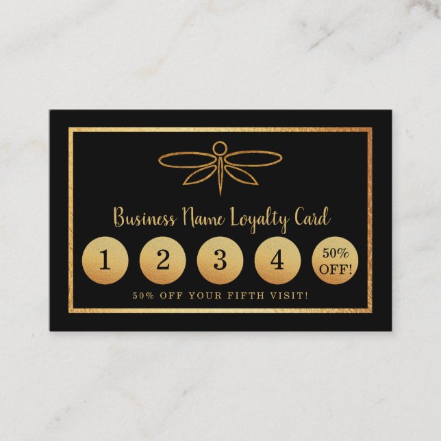 Gold Foil Dragonfly - Loyalty Card (Front)