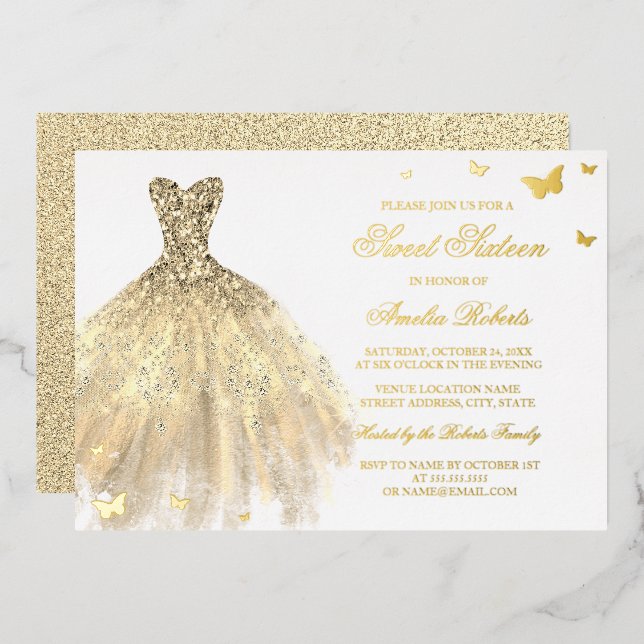 GOLD FOIL Dress Butterfly Sweet Sixteen  (Front/Back)