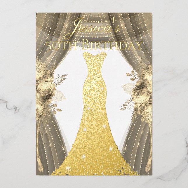 Gold Foil Dress Golden Floral 50th Birthday Party (Front)