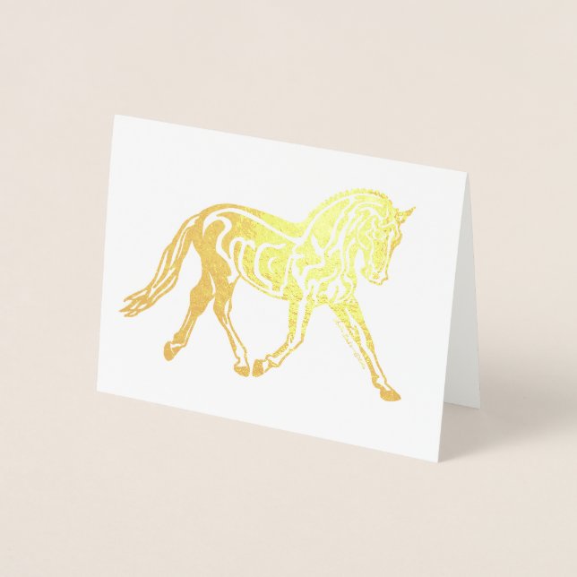 Gold Foil Dressage Horse Card (Front)