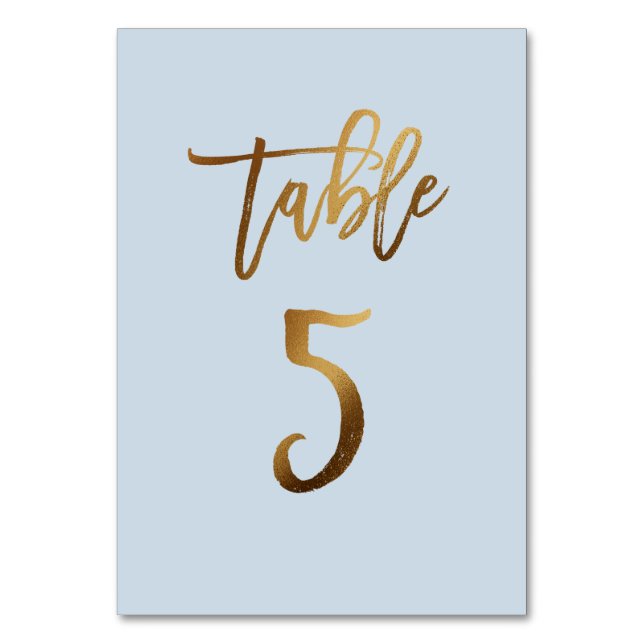 Gold foil dusty blue wedding table number (Front)