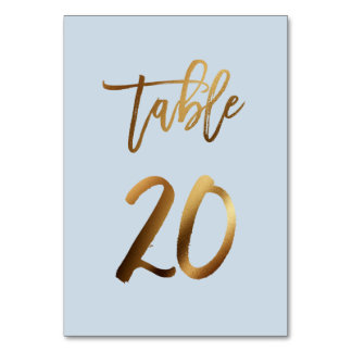 Gold foil dusty blue wedding table number