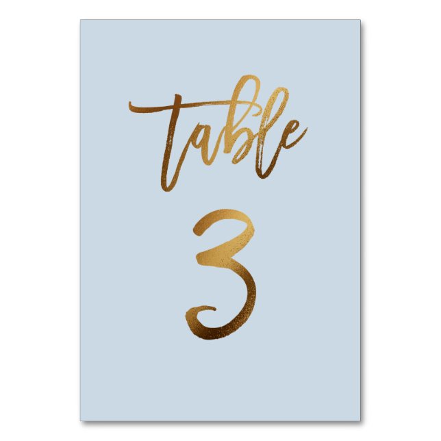 Gold foil dusty blue wedding table number (Front)