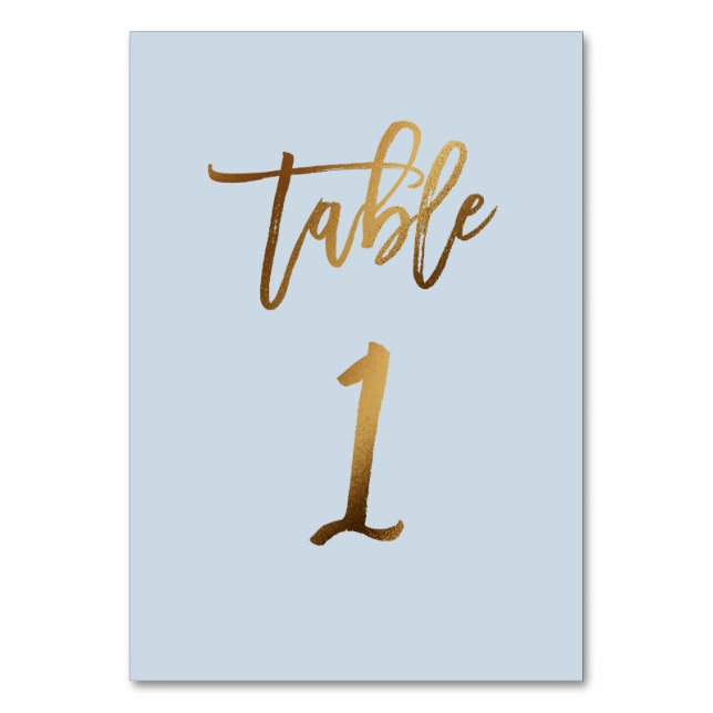 Gold foil dusty blue wedding table number (Front)