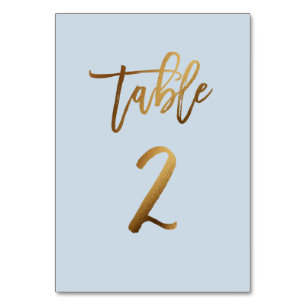 Gold foil dusty blue wedding table number