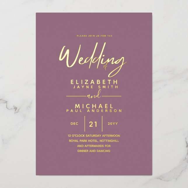 GOLD FOIL Dusty Rosegold Modern All-in-1 Wedding (Front)
