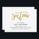 Gold Foil Effect 16th Birthday Invitation<br><div class="desc">This 16th birthday party invitation features an eye catching gold foil 'sixteen' text. Please note that the gold foil is a texture only, not real foil. For more advanced customisation of this design, e.g. changing layout, font or text size please click the "CUSTOMIZE" button above. Please contact me for any...</div>
