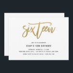Gold Foil Effect 16th Birthday Invitation<br><div class="desc">This 16th birthday party invitation features an eye catching gold foil 'sixteen' text. Please note that the gold foil is a texture only, not real foil. For more advanced customisation of this design, e.g. changing layout, font or text size please click the "CUSTOMIZE" button above. Please contact me for any...</div>