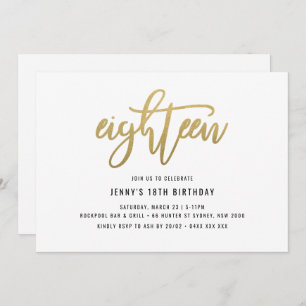 Gold Foil Effect 18th Birthday Invitation