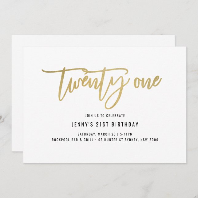 Gold Foil Effect 21st Birthday Invitation (Front/Back)