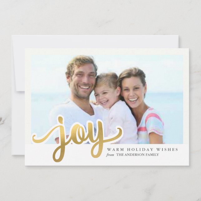 Gold Foil Effect Christmas Joy Hand Script Photo Holiday Card (Front)